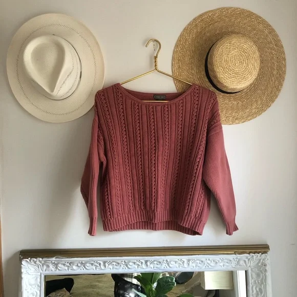 pink hand made cotton crop oversized jumper sweater - Picture 2 of 5